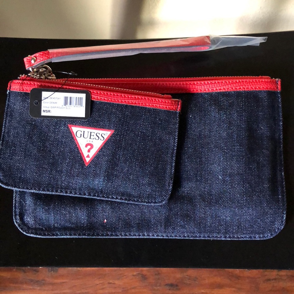 Guess denim wallet/makeup pouch+coin pouch bundle